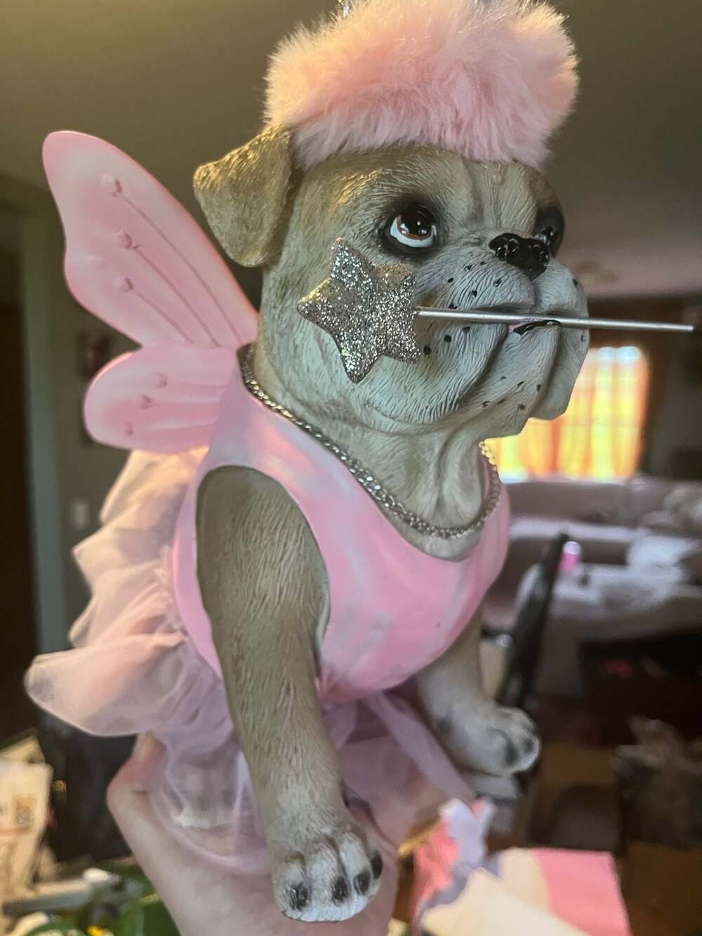 Fairy Bulldog Figurine with Pink Tutu and Wand